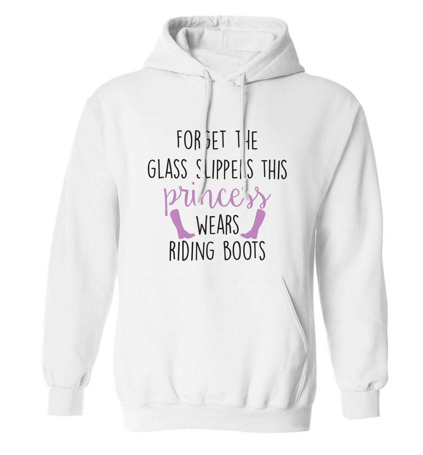 Forget the glass slippers this princess wears riding boots adults unisex white hoodie 2XL
