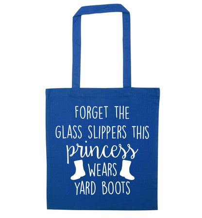Forget the glass slippers this princess wears yard boots blue tote bag