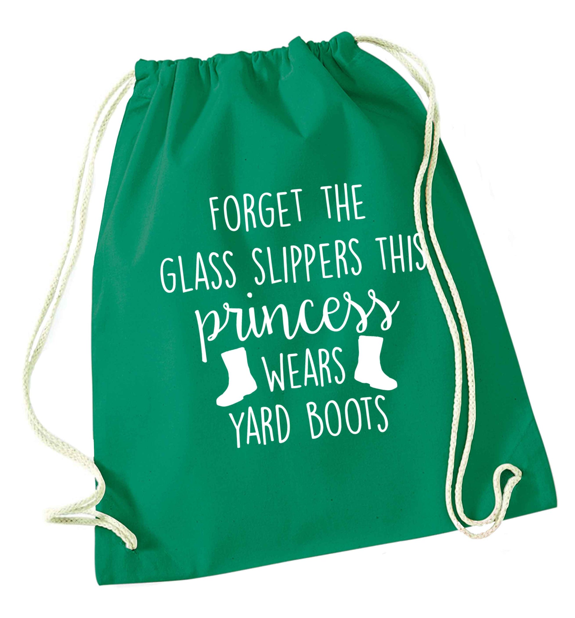 Forget the glass slippers this princess wears yard boots green drawstring bag