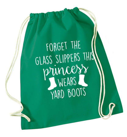 Forget the glass slippers this princess wears yard boots green drawstring bag