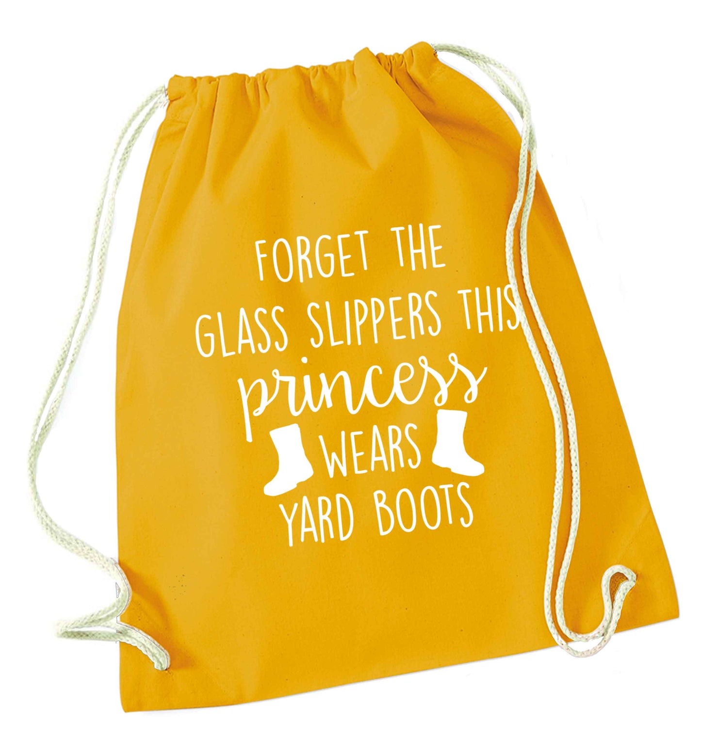 Forget the glass slippers this princess wears yard boots mustard drawstring bag