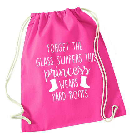Forget the glass slippers this princess wears yard boots pink drawstring bag