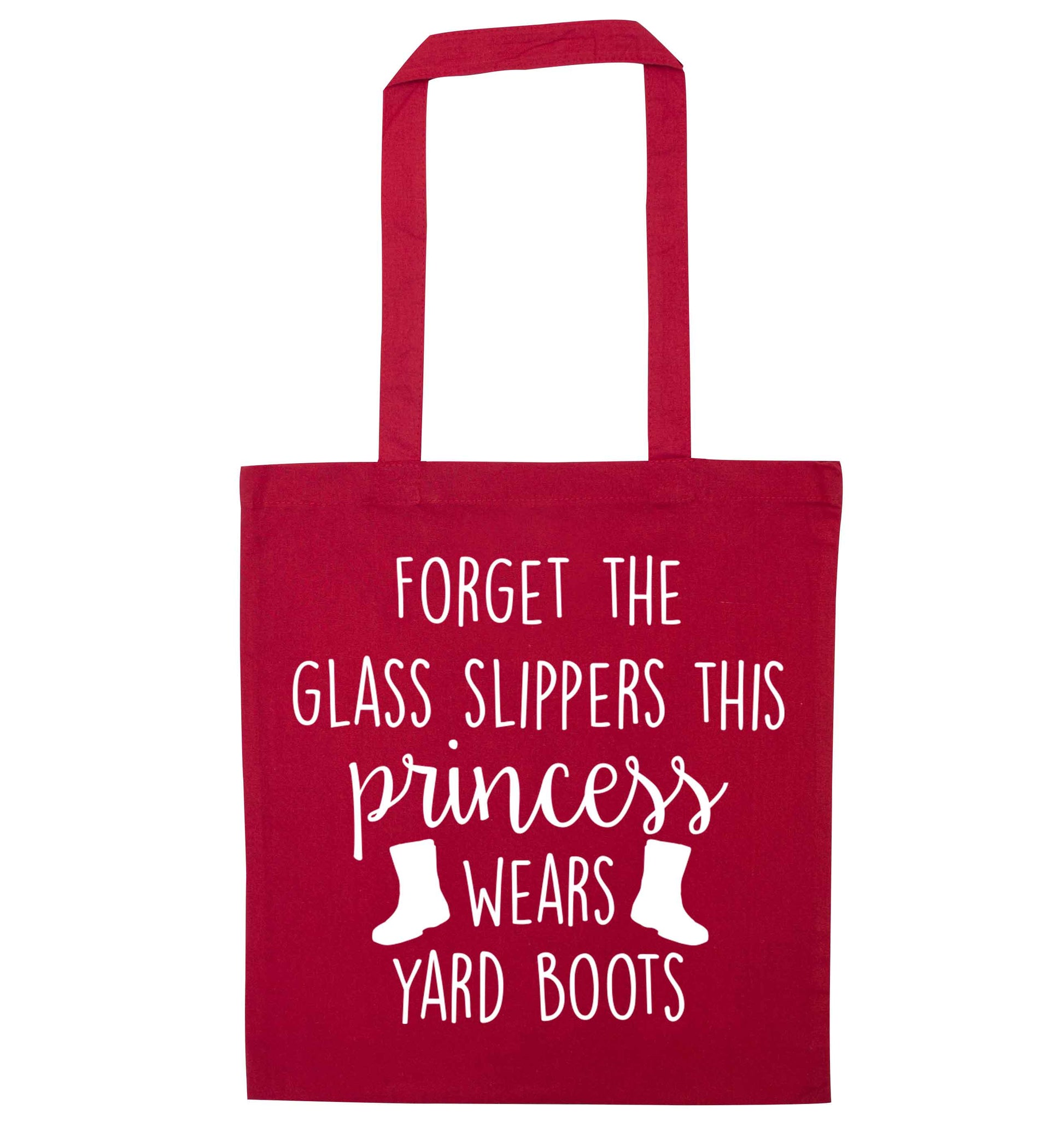 Forget the glass slippers this princess wears yard boots red tote bag