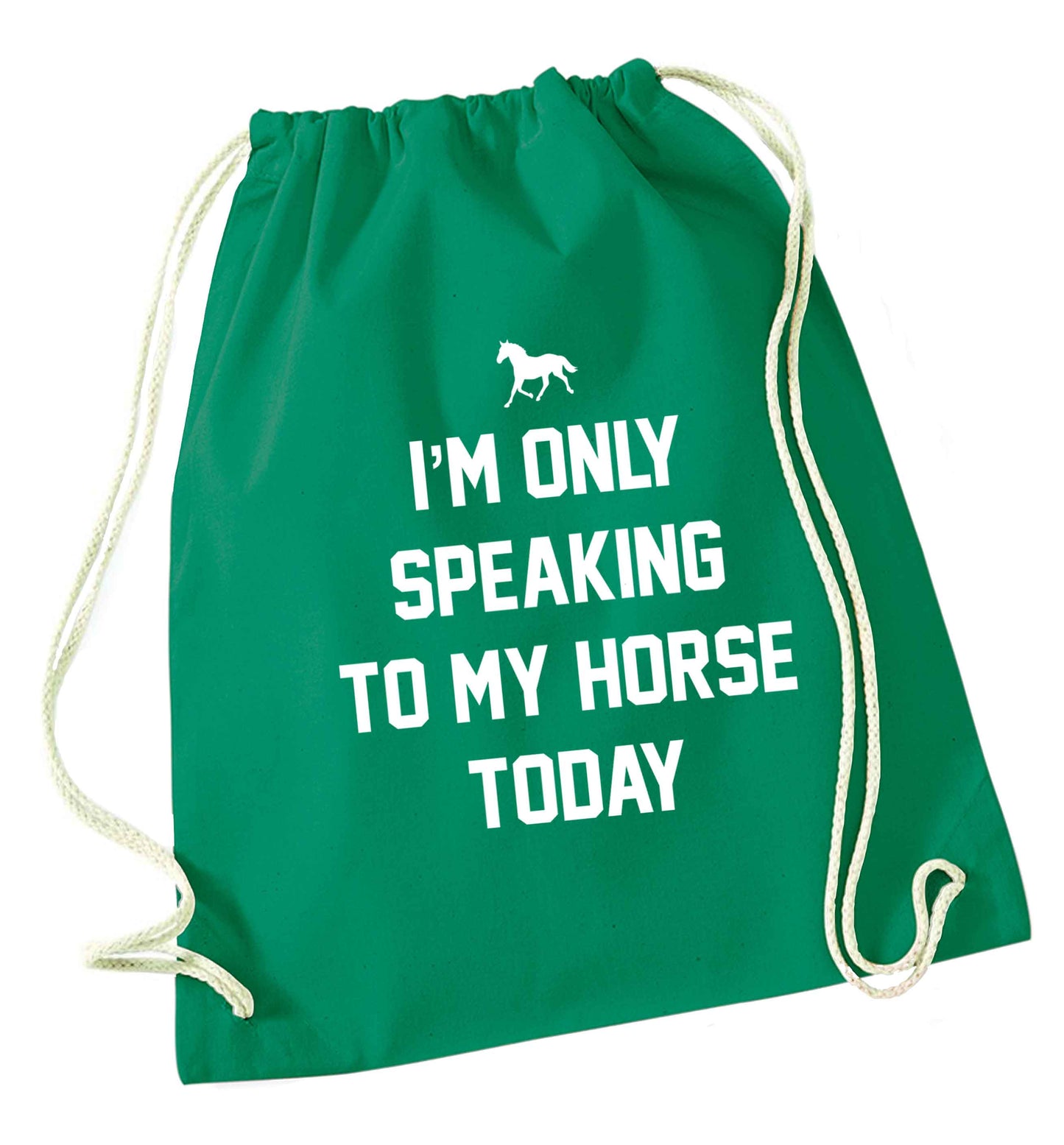 I'm only speaking to my horse today green drawstring bag