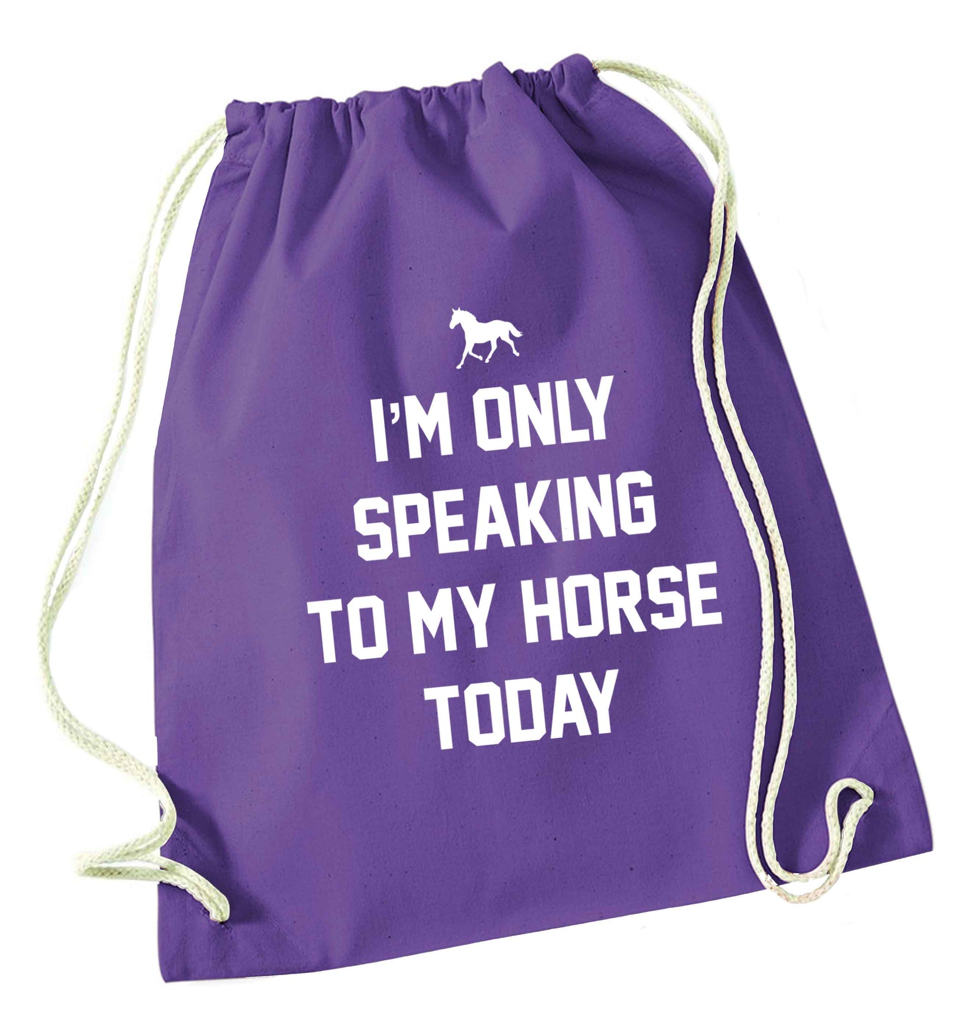 I'm only speaking to my horse today purple drawstring bag