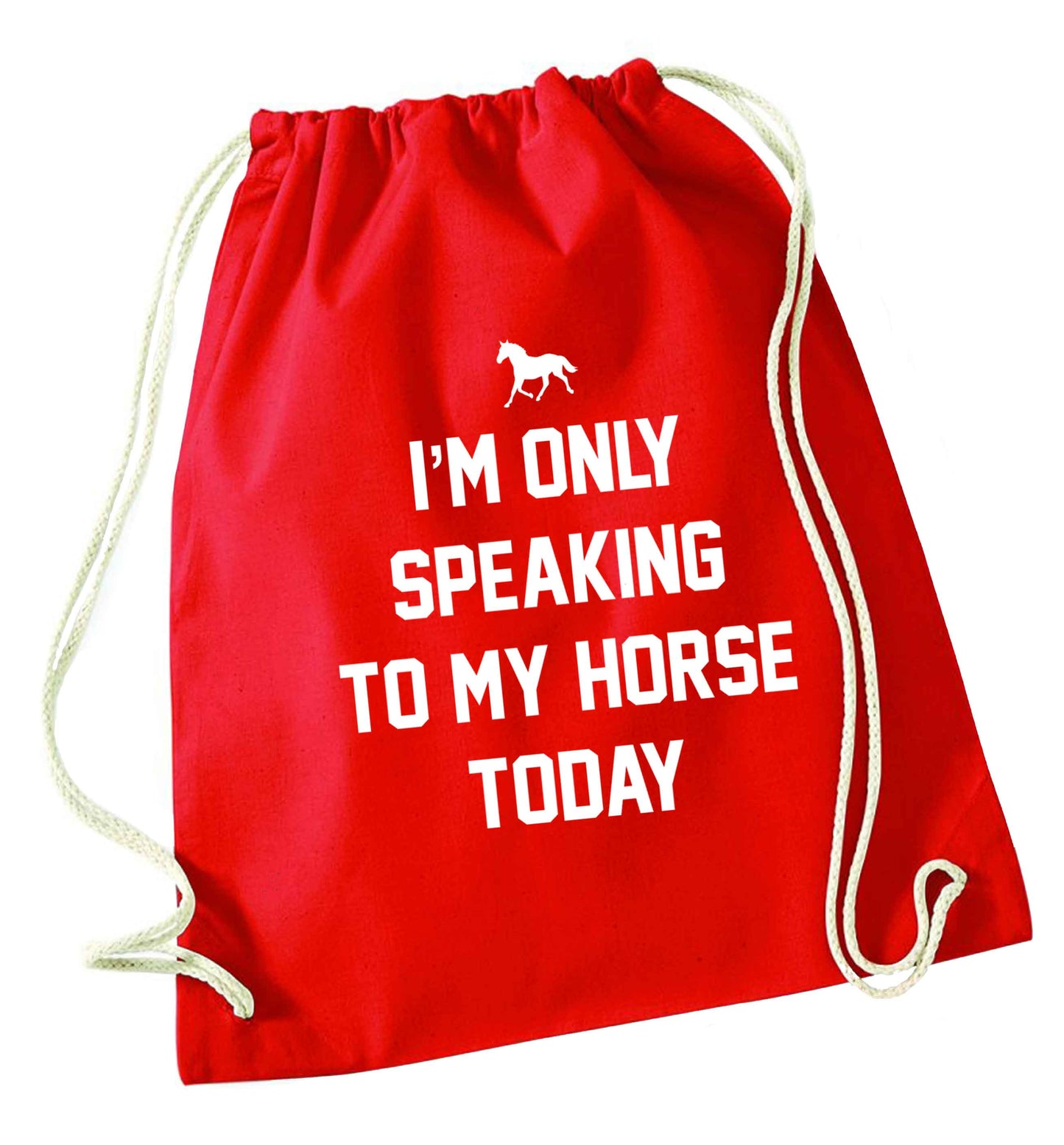 I'm only speaking to my horse today red drawstring bag 