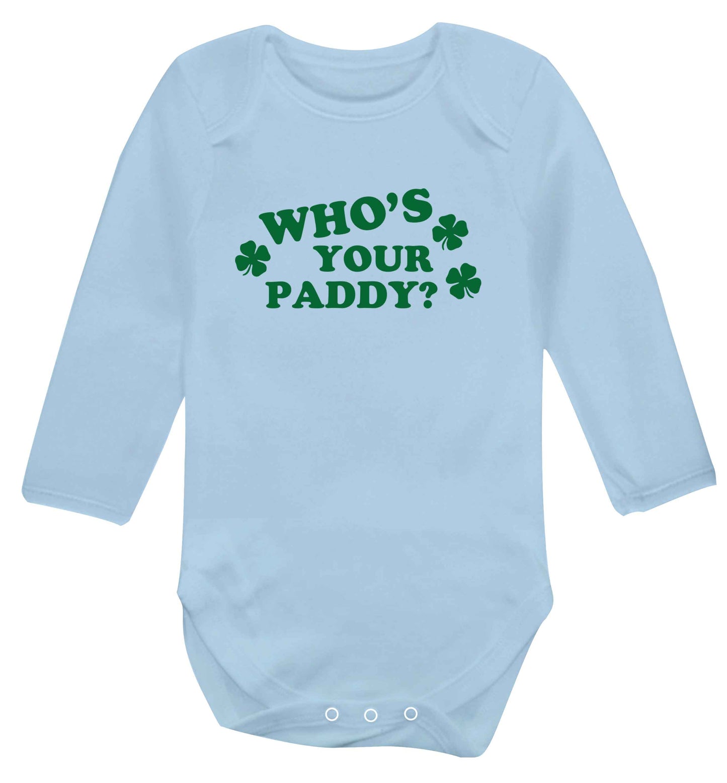Who's your paddy? baby vest long sleeved pale blue 6-12 months