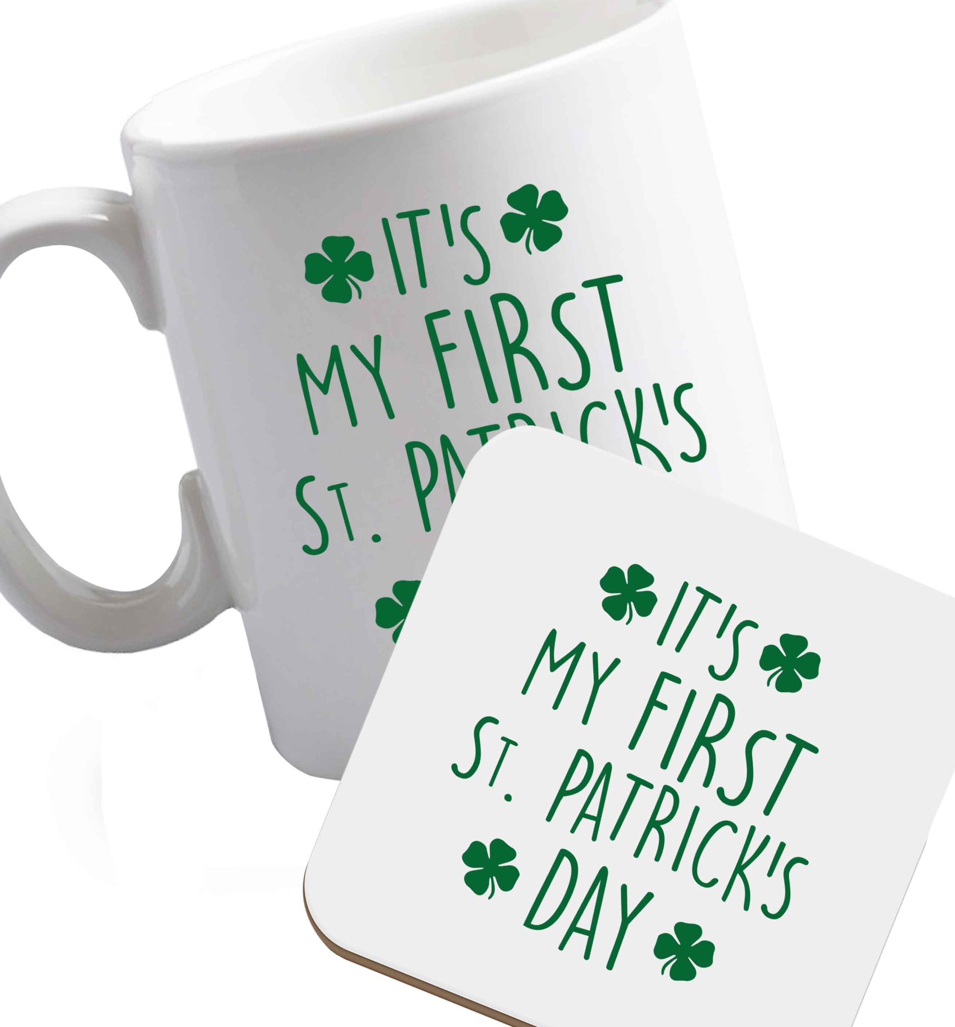 10 oz Favourite Type Pan Pancake ceramic mug and coaster set right handed
