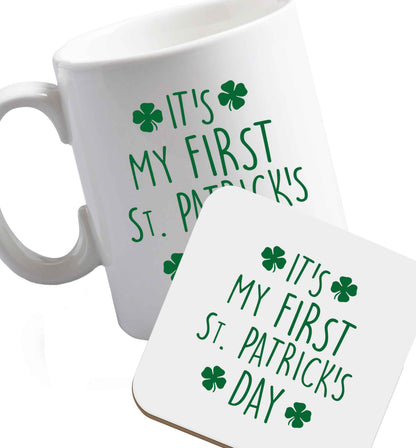 10 oz Favourite Type Pan Pancake ceramic mug and coaster set right handed