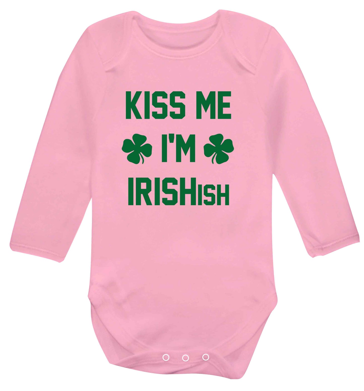 Kiss me I'm Irishish baby vest long sleeved pale pink 6-12 months