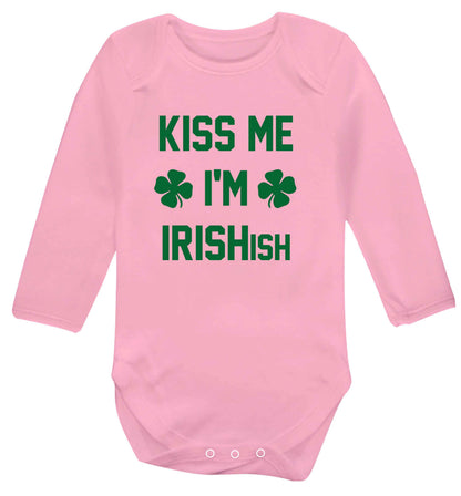 Kiss me I'm Irishish baby vest long sleeved pale pink 6-12 months