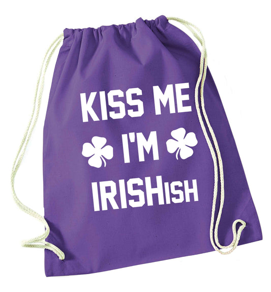 Kiss me I'm Irishish purple drawstring bag