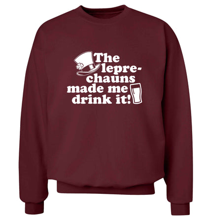 The leprechauns made me drink it adult's unisex maroon sweater 2XL