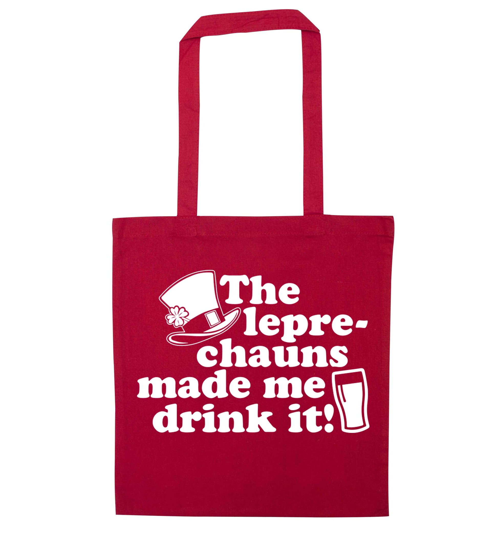 The leprechauns made me drink it red tote bag