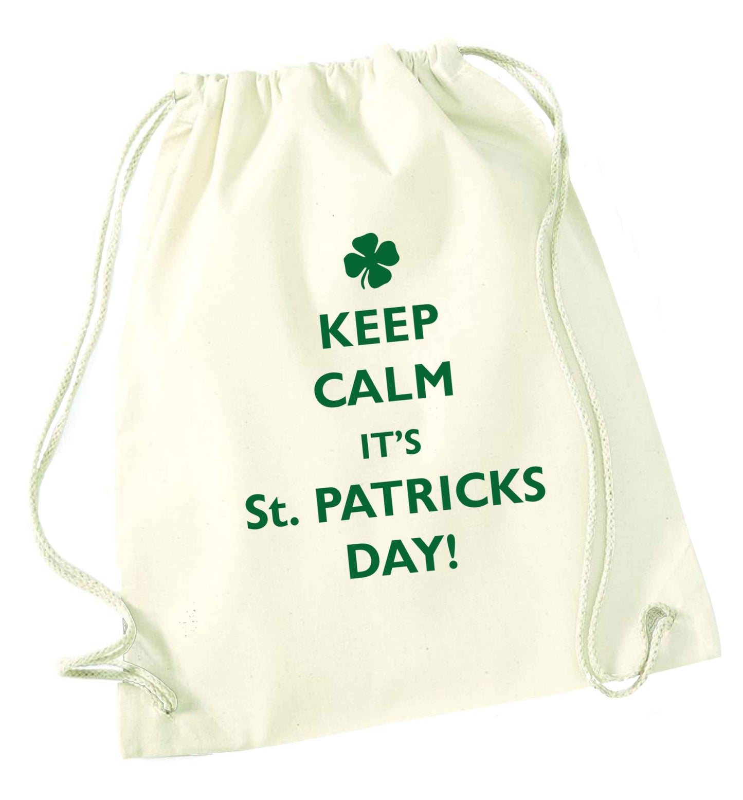 I can't keep calm it's St.Patricks day natural drawstring bag