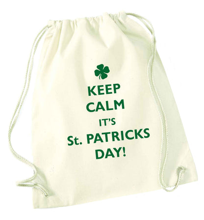 I can't keep calm it's St.Patricks day natural drawstring bag