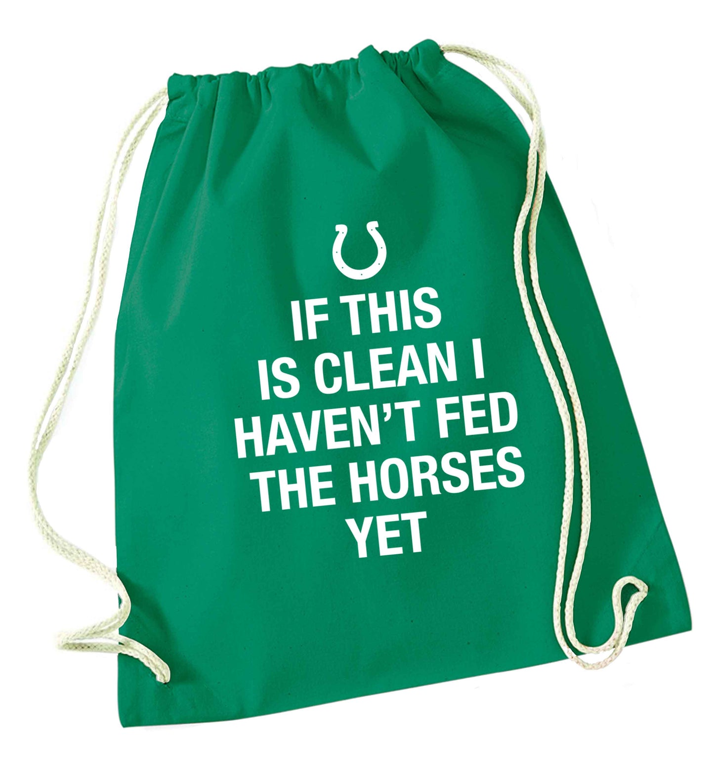 If this isn't clean I haven't fed the horses yet green drawstring bag