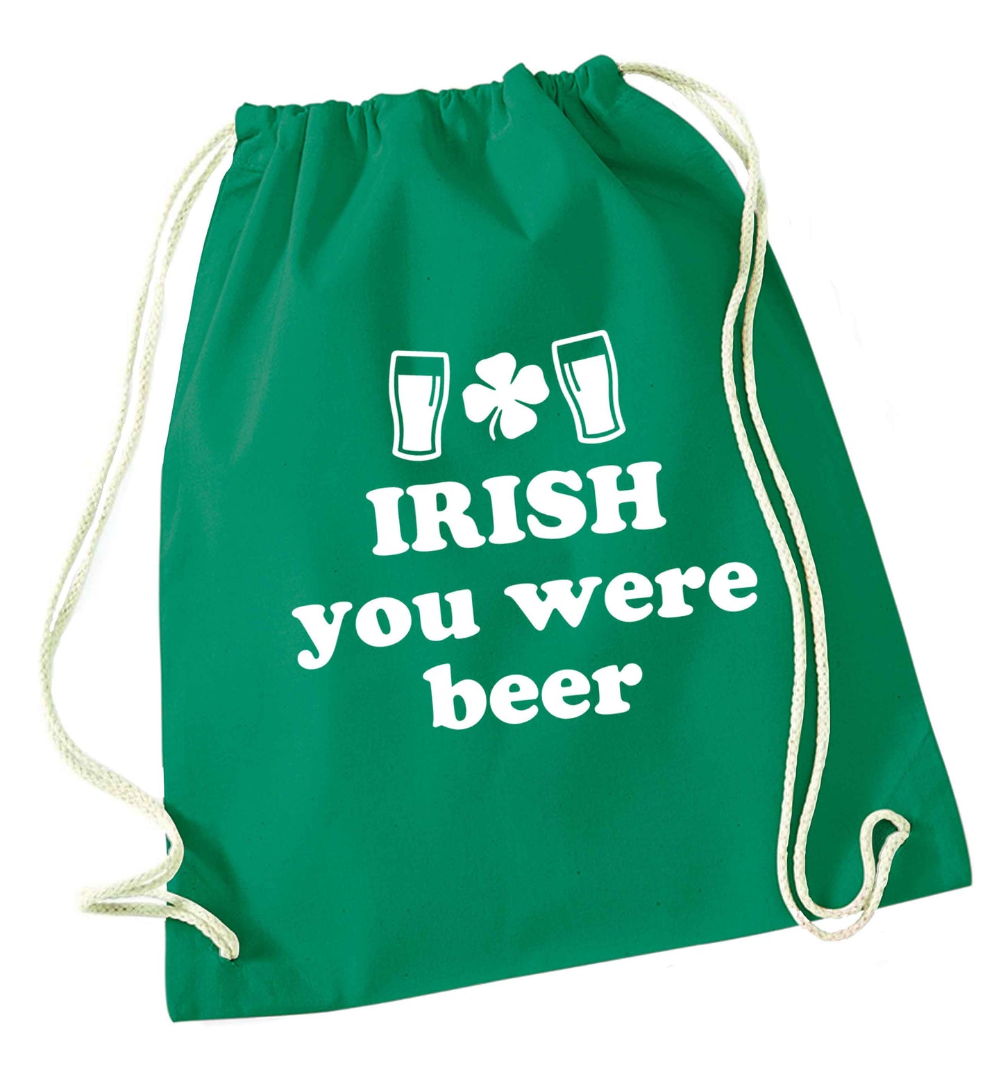 Irish you were beer green drawstring bag