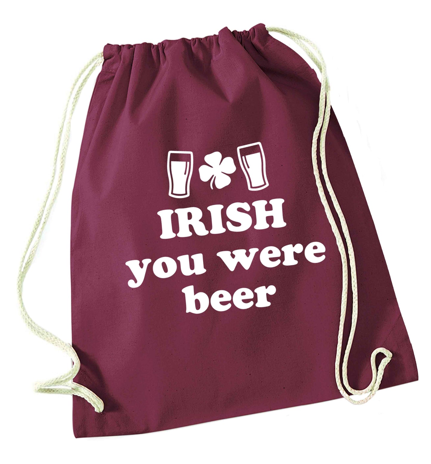 Irish you were beer maroon drawstring bag