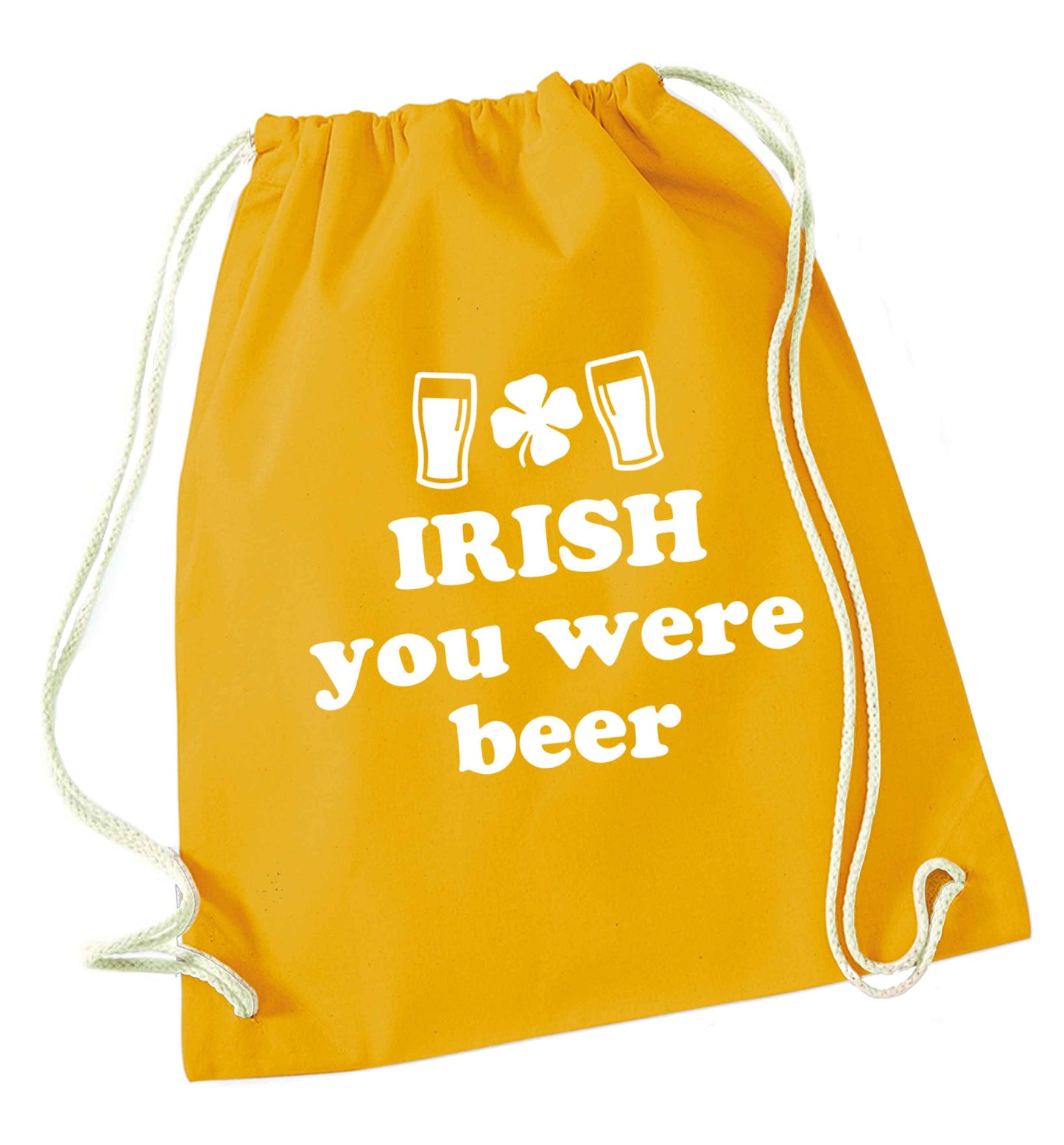 Irish you were beer mustard drawstring bag