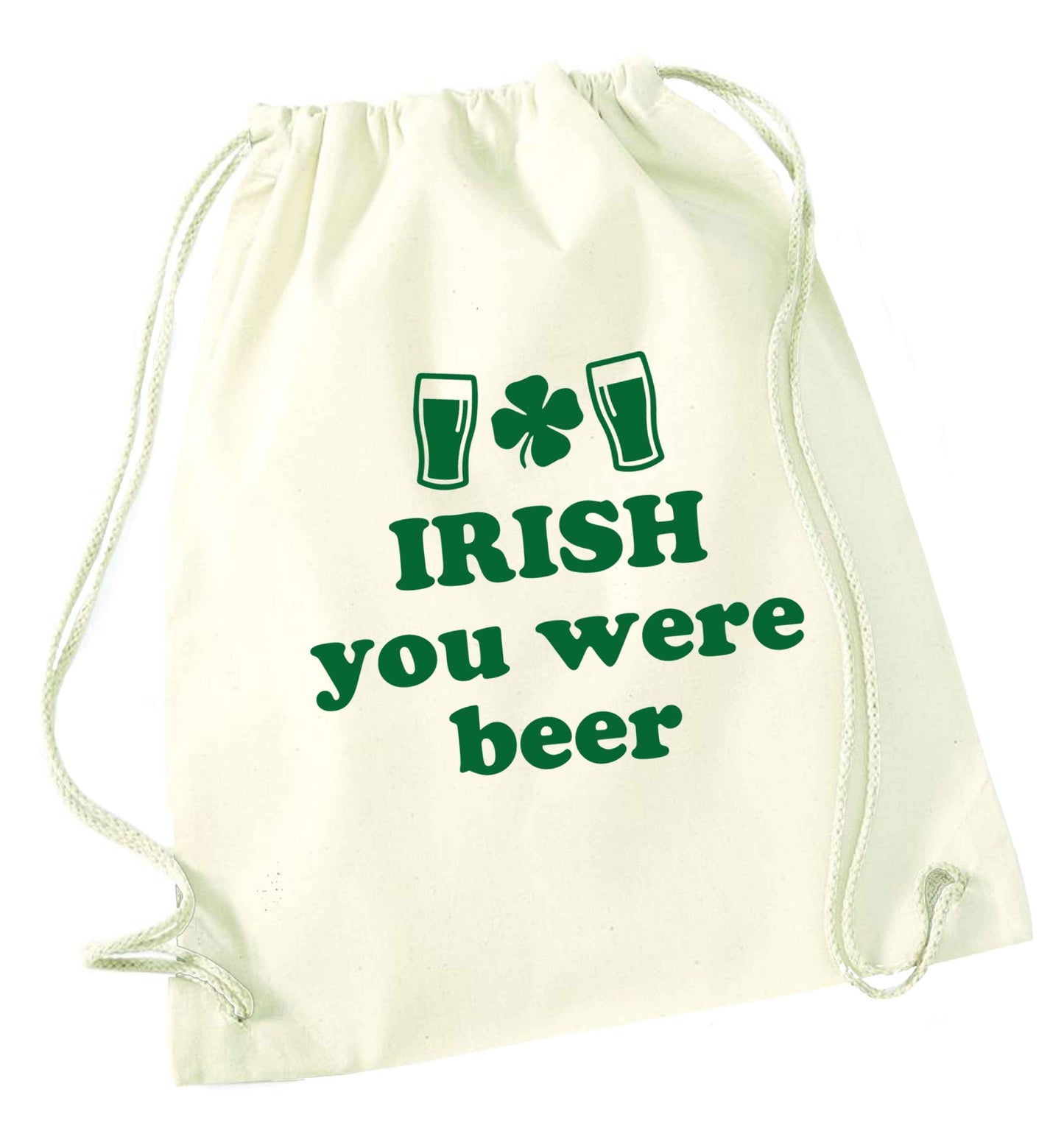 Irish you were beer natural drawstring bag