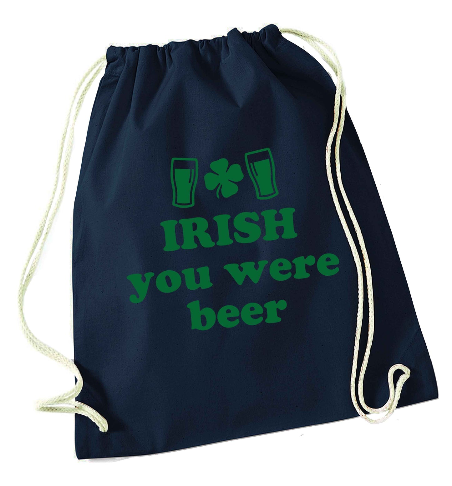 Irish you were beer navy drawstring bag