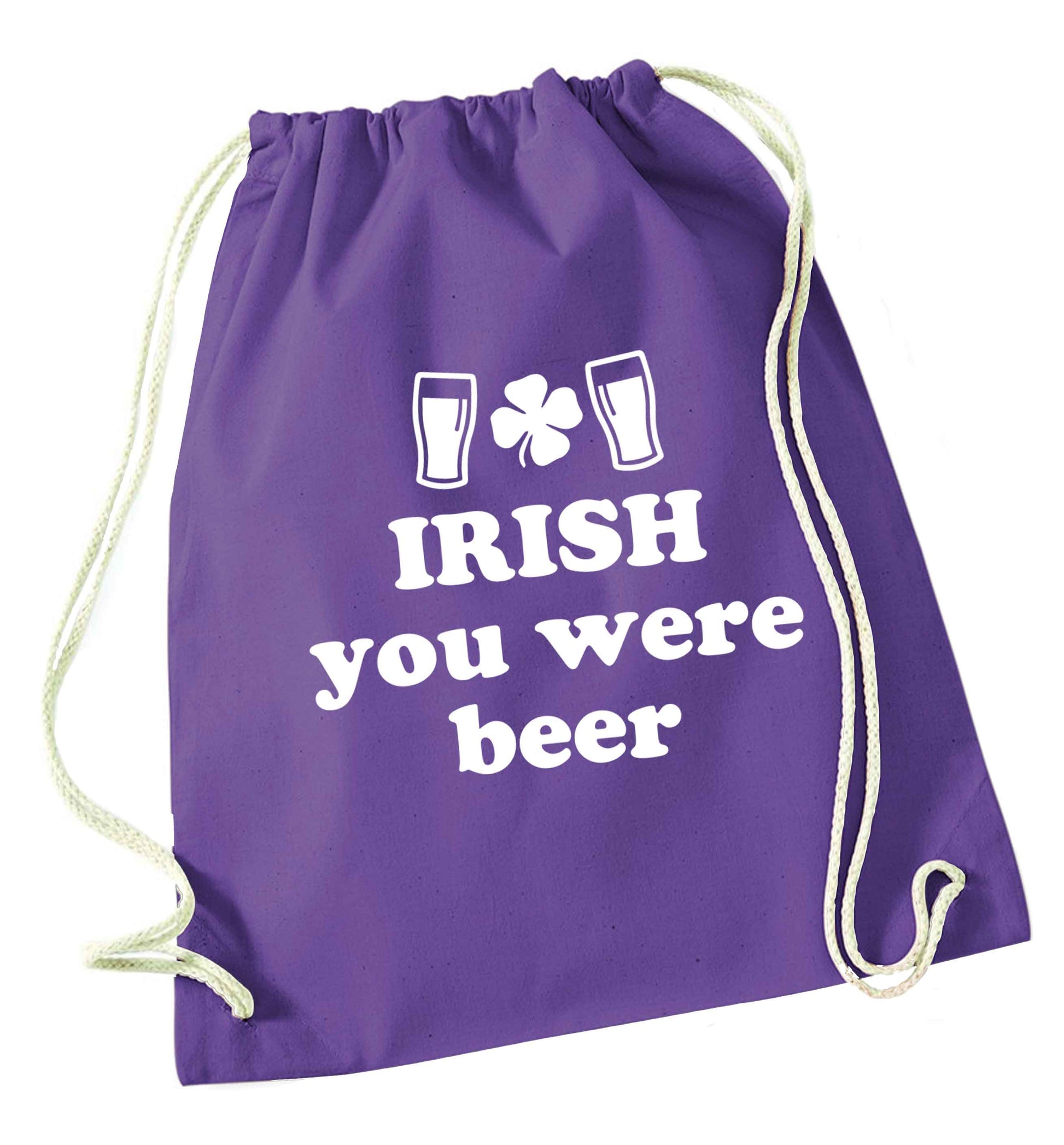 Irish you were beer purple drawstring bag