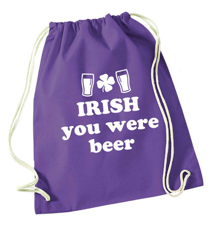 Irish you were beer purple drawstring bag