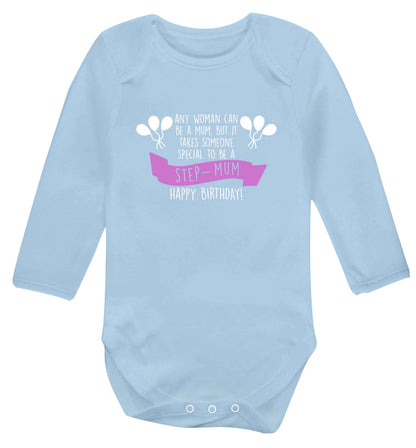 Takes someone special to be a step-mum, happy birthday! baby vest long sleeved pale blue 6-12 months