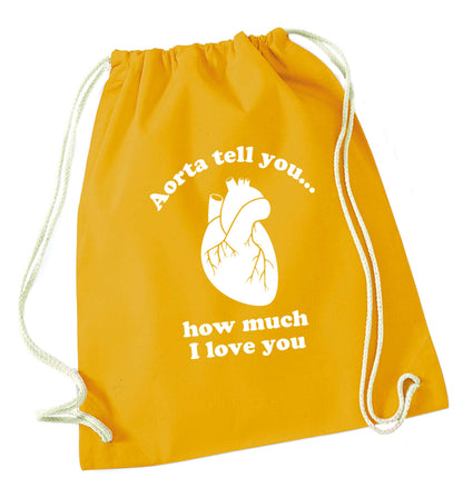 Aorta tell you how much I love you mustard drawstring bag
