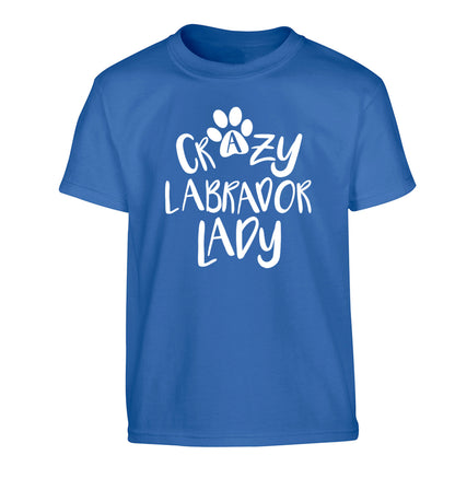 Crazy labrador lady Children's blue Tshirt 12-14 Years