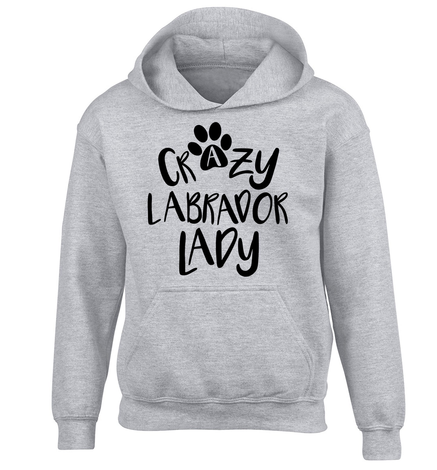 Crazy labrador lady children's grey hoodie 12-14 Years