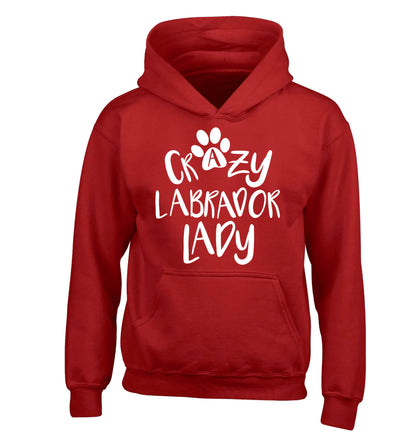 Crazy labrador lady children's red hoodie 12-14 Years