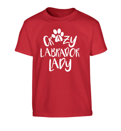 Crazy labrador lady Children's red Tshirt 12-14 Years