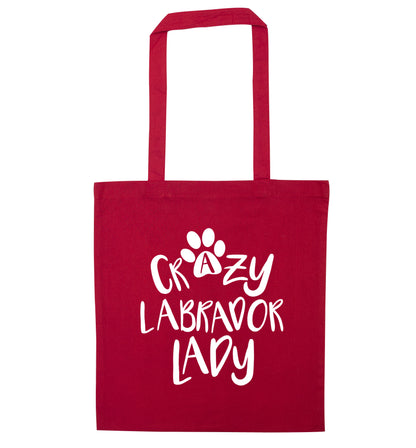 Crazy labrador lady red tote bag
