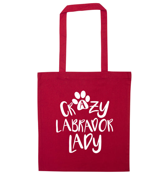 Crazy labrador lady red tote bag