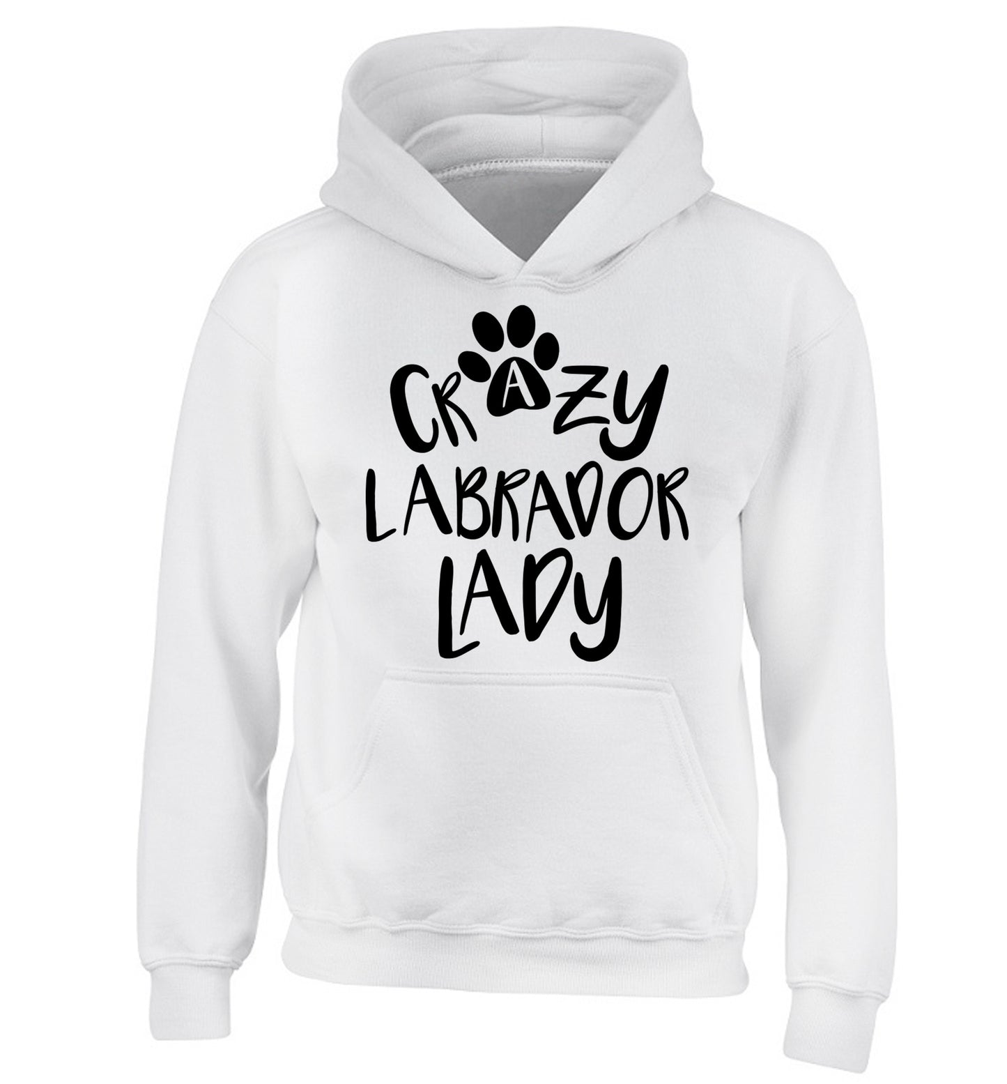 Crazy labrador lady children's white hoodie 12-14 Years