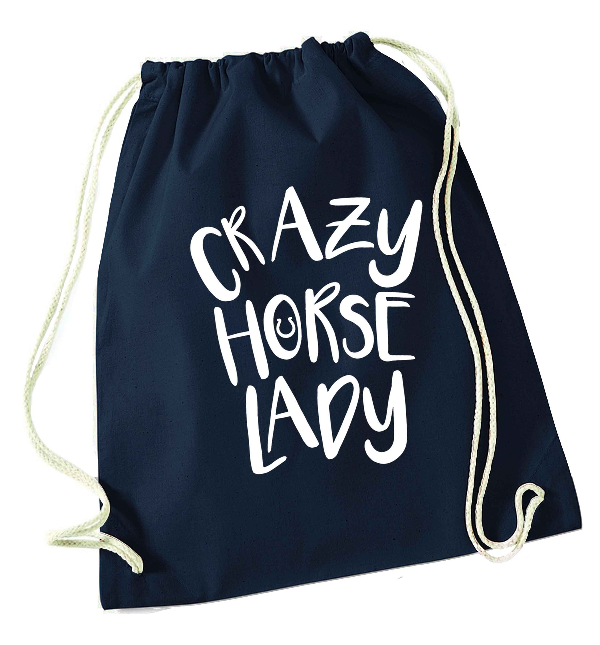 Crazy horse lady navy drawstring bag