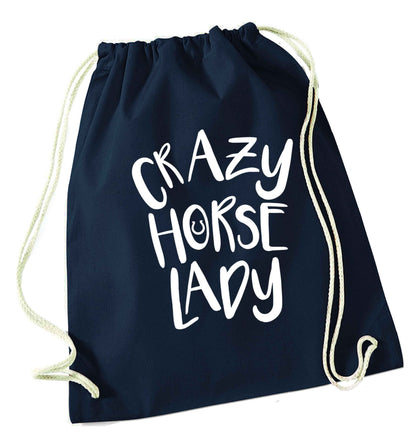 Crazy horse lady navy drawstring bag