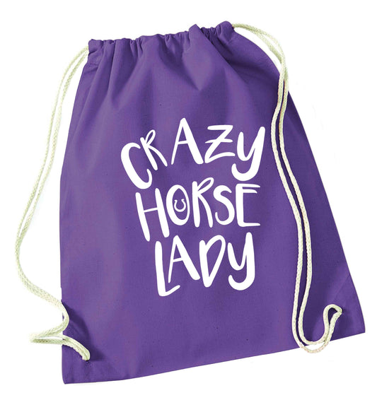 Crazy horse lady purple drawstring bag