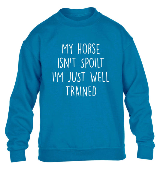 My horse isn't spoilt I'm just well trained children's blue sweater 12-13 Years