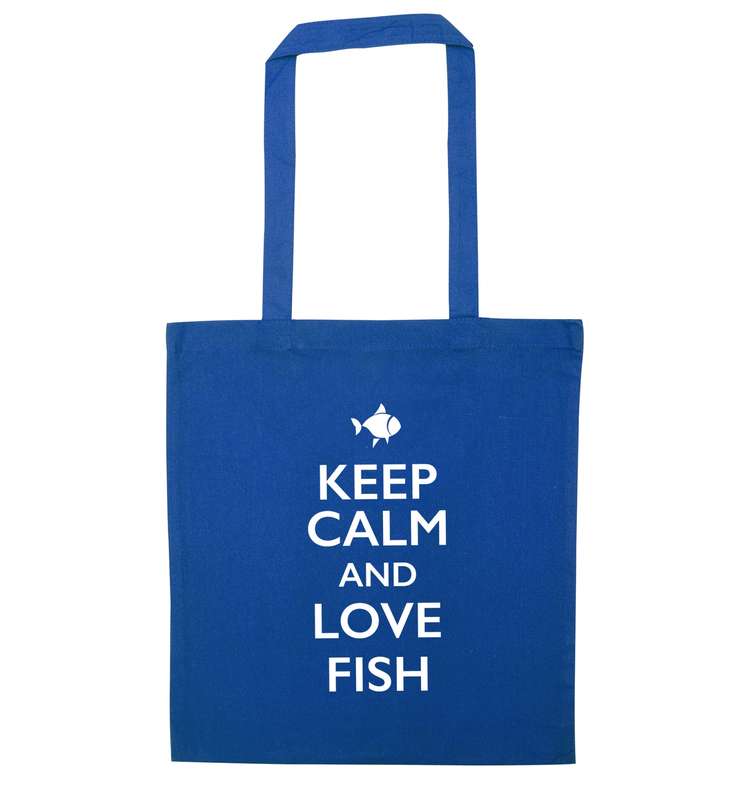 Keep calm and love fish blue tote bag
