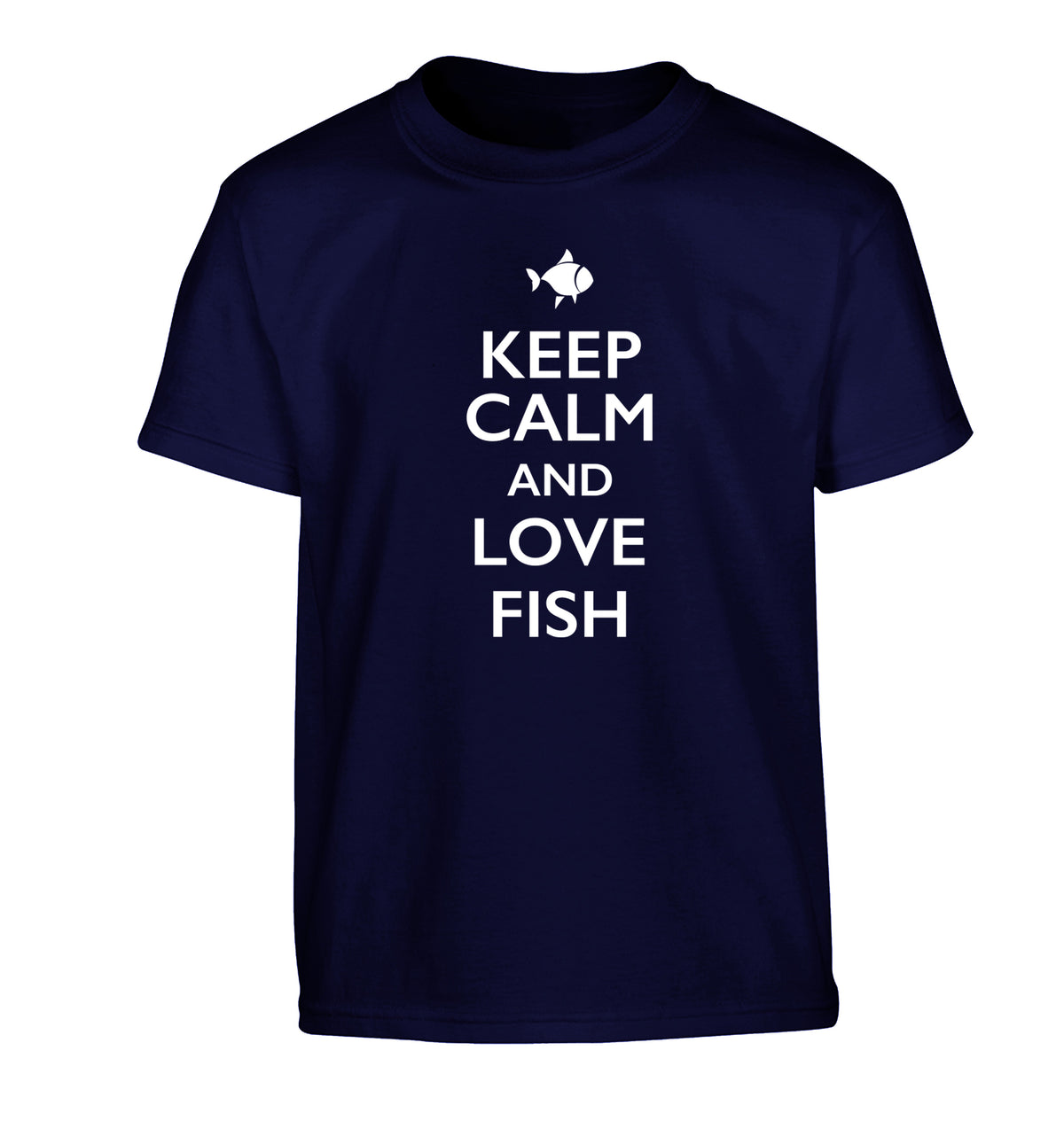 Keep calm and love fish Children's navy Tshirt 12-14 Years