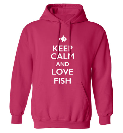 Keep calm and love fish adults unisex pink hoodie 2XL