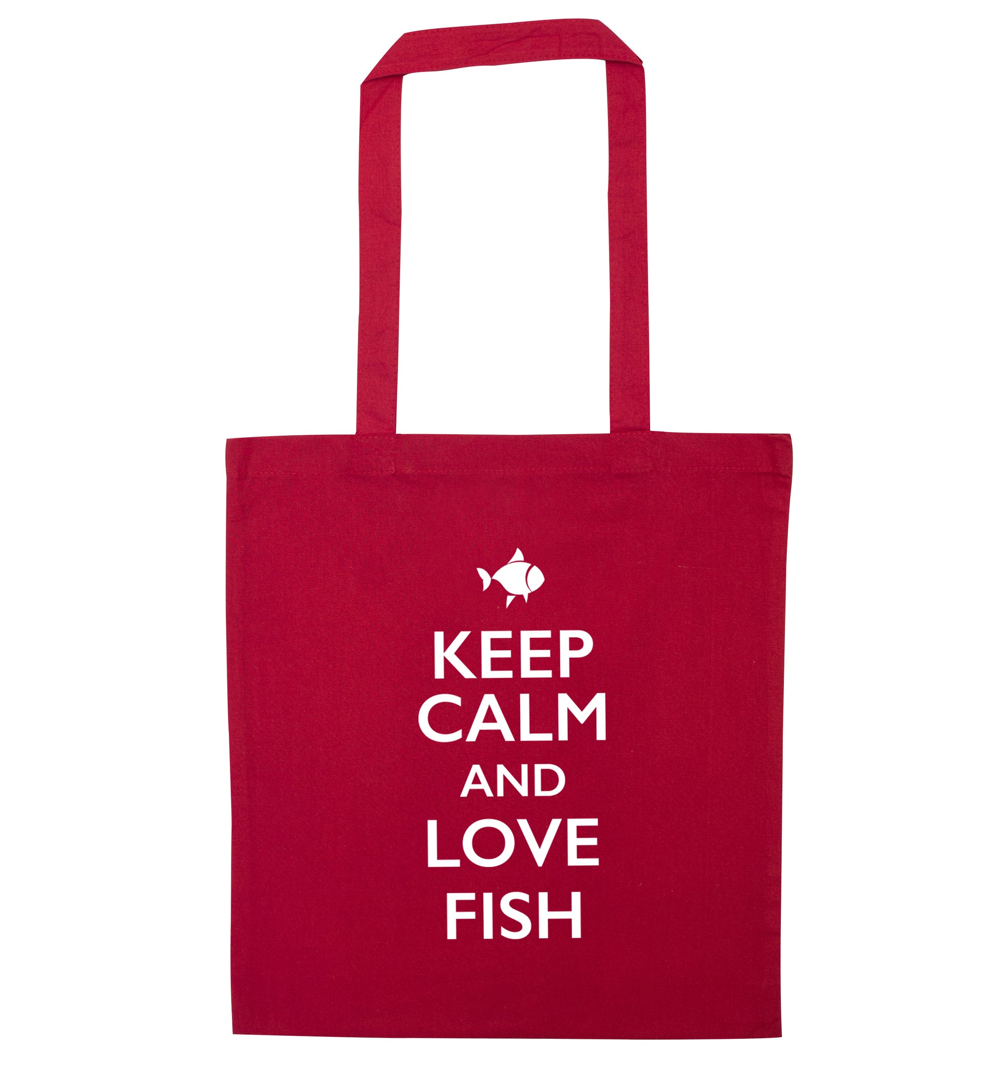 Keep calm and love fish red tote bag