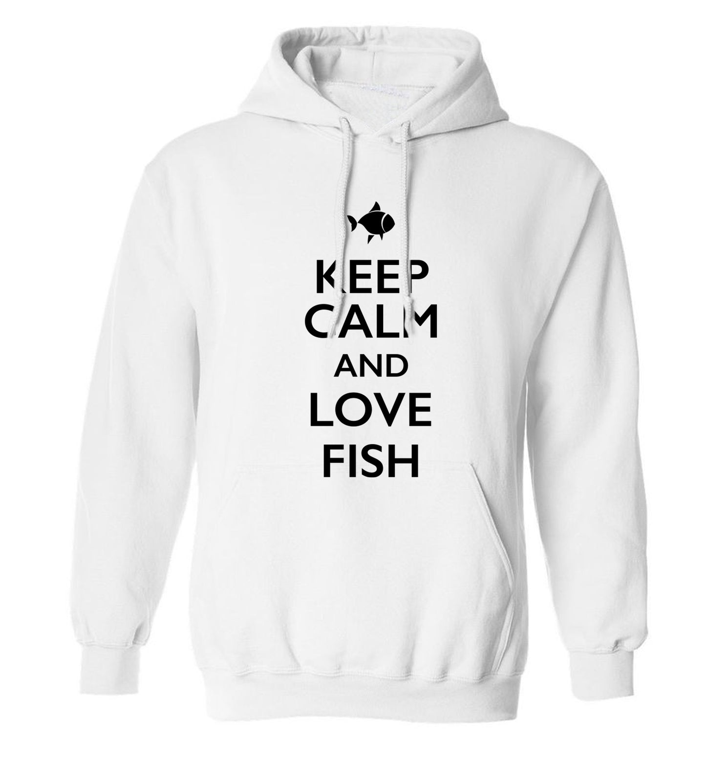 Keep calm and love fish adults unisex white hoodie 2XL
