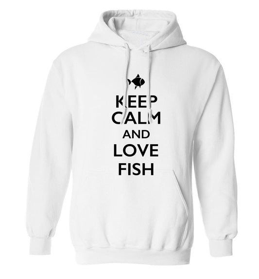 Keep calm and love fish adults unisex white hoodie 2XL