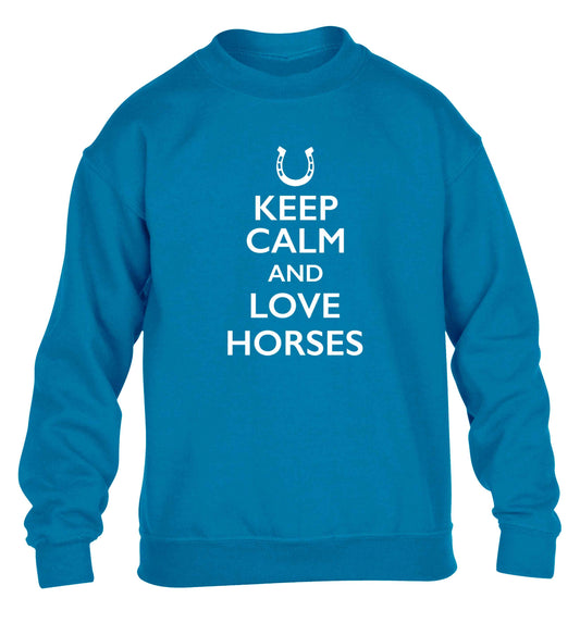 Keep calm and love horses children's blue sweater 12-13 Years