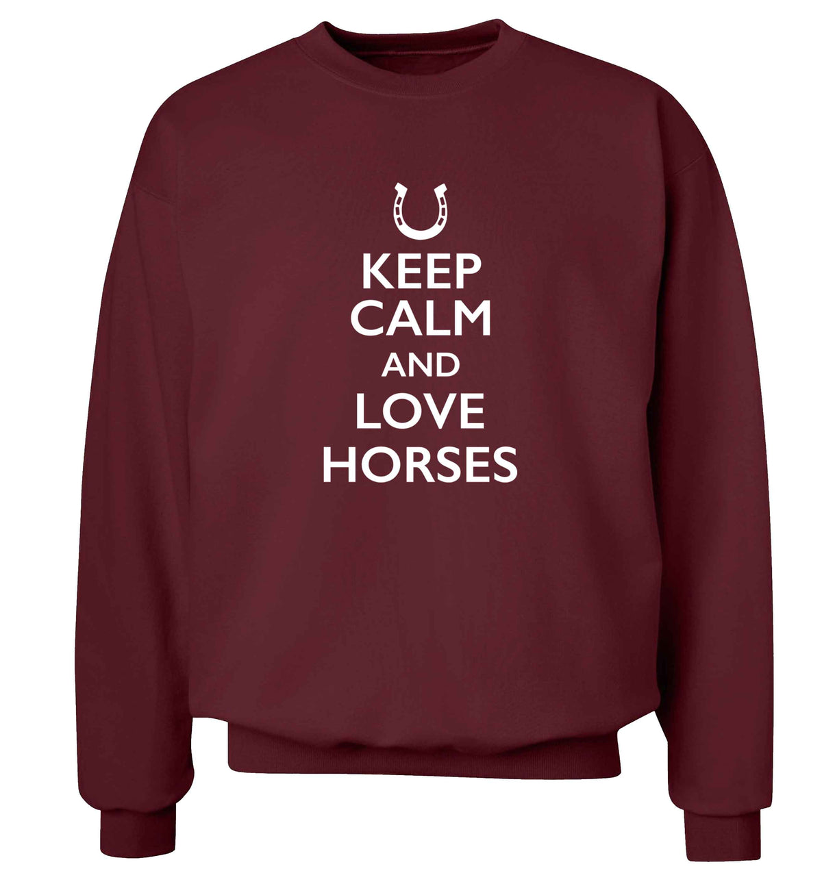 Keep calm and love horses adult's unisex maroon sweater 2XL