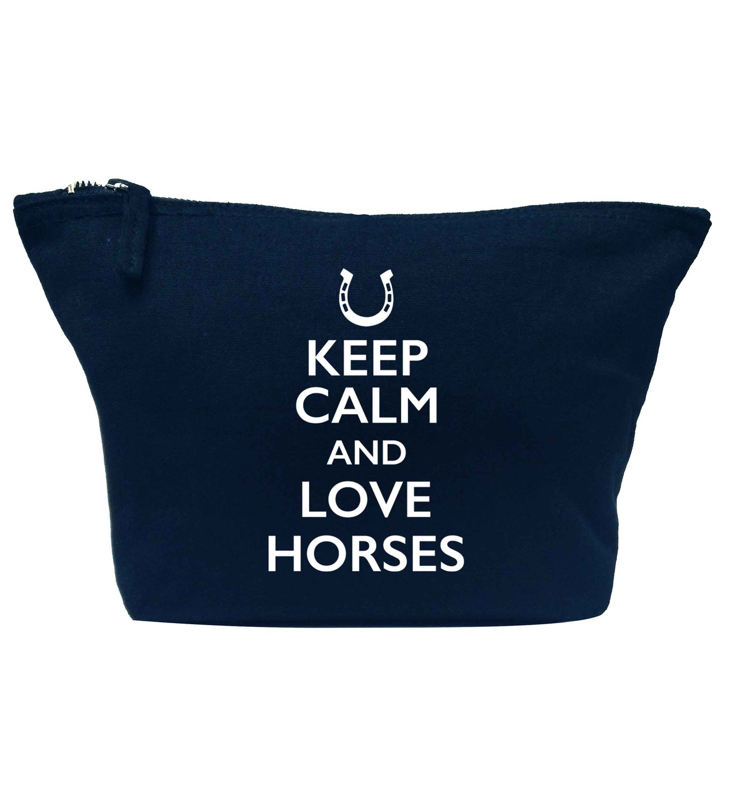 Keep calm and love horses navy makeup bag